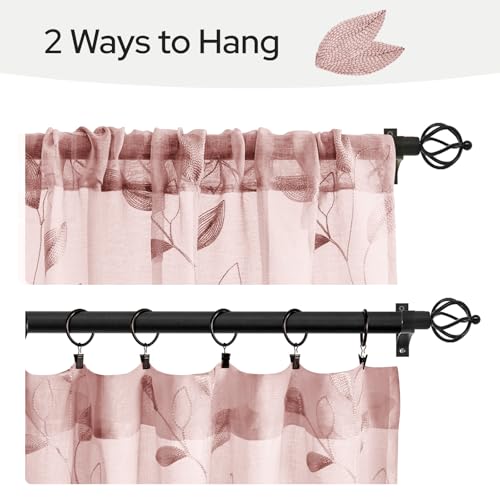 Blush Pink Kitchen Tier Curtains Leaf Embroidered (30"W x 36"L (Pack of 2) / Blush Pink)