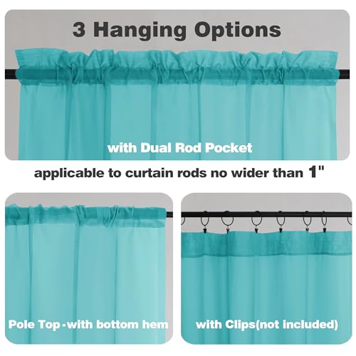 Turquoise Sheer Curtains 78 Inches Long 2 Panels Set for Living Room (Turquoise / 42"W x 78"L (Pack of 2))