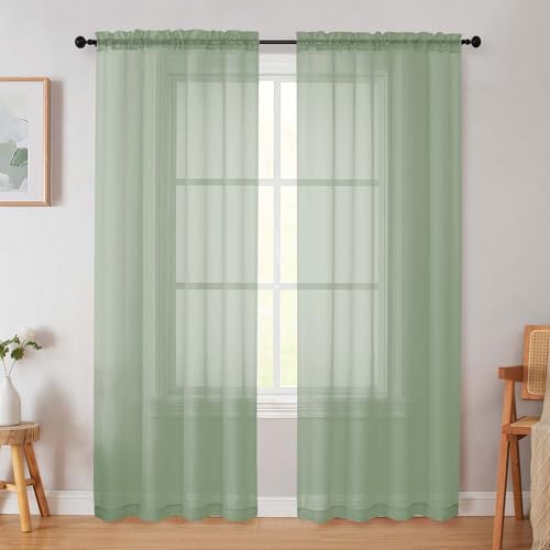 Sage Green Sheer Curtain for Bedroom Living Room 78 Inches Long 2 Panels Set (Sage Green / 42"W x 78"L (Pack of 2))