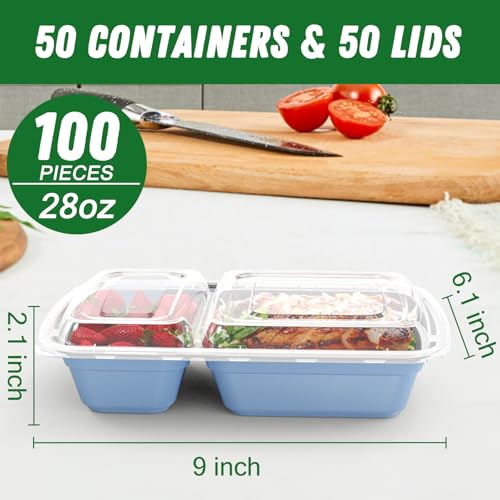50 Pack 28 oz Meal Prep Containers with Lids 2 (Blue)