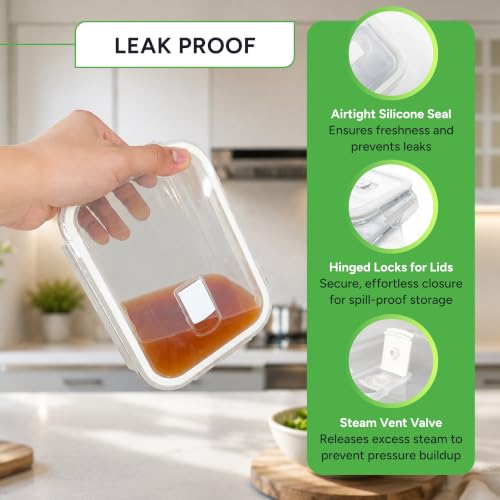 PrepNaturals 5 Pack 30oz Glass Meal Prep Containers (5 Pack - 30oz)