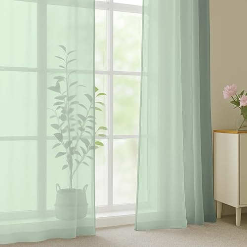 Sage Green Sheer Curtains 90 Inch Long 2 Panels for Bedroom 59" Wide (Sage Green / 59"W x 90"L (Pack of 2))