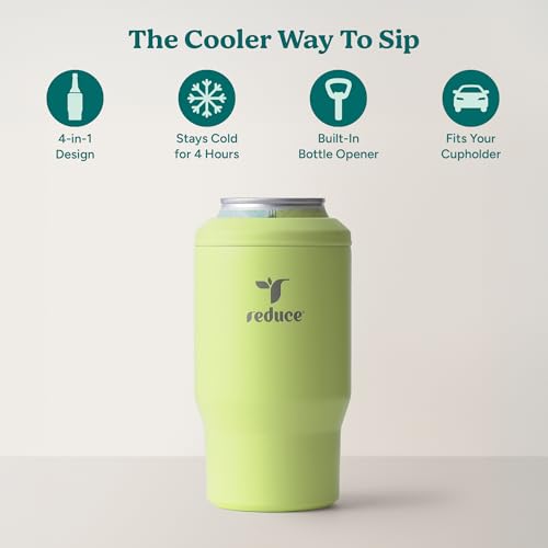 4-in-1 Drink Cooler - Versatile Can & Bottle Holder with Vacuum Insulation - Keeps Drinks Cold Up to 4 Hours - Includes Bottle Opener - Fits Cupholders & Dishwasher Safe - 14oz - Mojito (Mojito / Single)