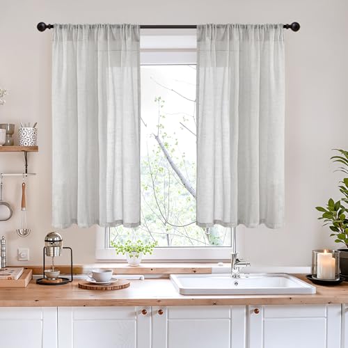 Light Grey Linen Curtains 40 Inch Length (Light Grey / 42"W x 40"L (Pack of 2))