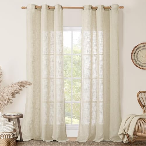 Beige Linen Curtains 84 Inches Long for Living Room 2 Panels (34"W x 84"L (Pack of 2) / Beige)