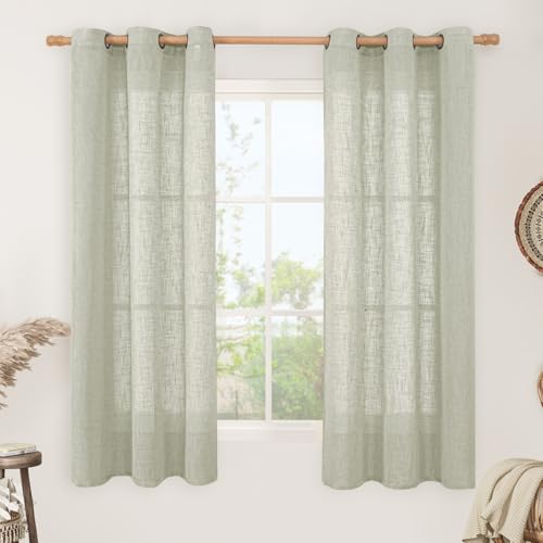 Linen Semi Sheer Curtains 63 inch Length 2 Panels for Living Room (34"W x 63"L (Pack of 2) / Sage Grey)
