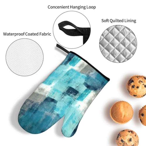 Oven Mitts and Pot Holders Set of 3 (Teal and Grey)