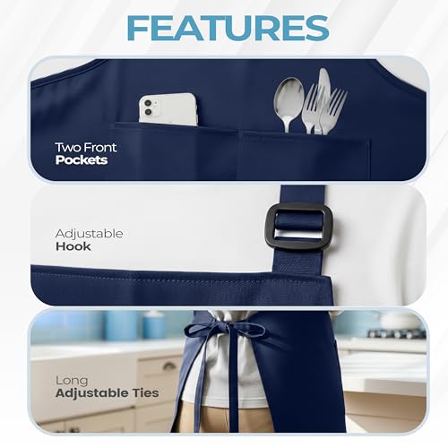 Bib Aprons 4 Pack Adjustable With 2 Pockets Navy (4 Pack / Navy)
