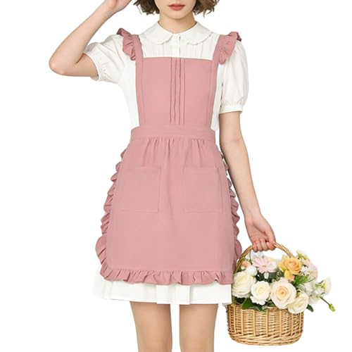 Vintage Ruffle Apron for Women (Pink)