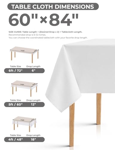 Washable White Table Cloths for 4 Ft Rectangle Tables (White / 84" x 60"-4 Pack)