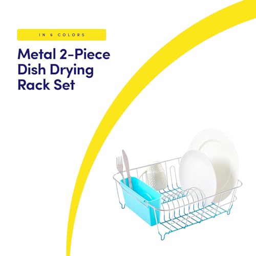 Dish Drying Rack & Cutlery Holder 2 Piece Set (Turquoise)