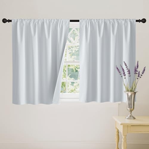 Short White 100% Blackout Curtains for Small Window (100% Blackout - White / 42"W x 24"L (Pack of 2))