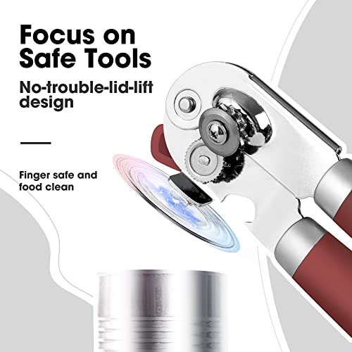 Heavy Duty Hand Can Opener Manual with Magnet Lid Remover (Red)