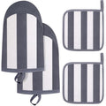 4 Pcs Stripe Oven Mitts and Pot Holders Set (Gray)