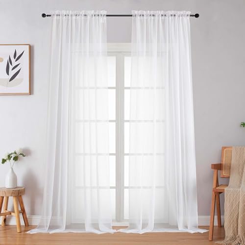 White Sheer Curtains for Bedroom Living Room 96 Inches Long 2 Panels (White / 59"W x 96"L (Pack of 2))