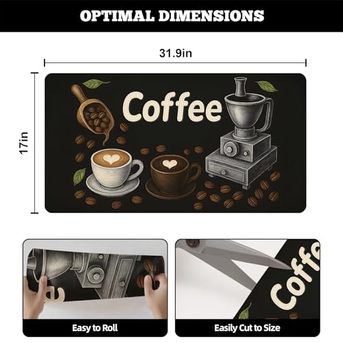 Dish Drying Mat Large Coffee Mat Absorbent Drying Mat for Kitchen Counter Coffee Bar Accessories 32"x 17" (Coffee Grinder)