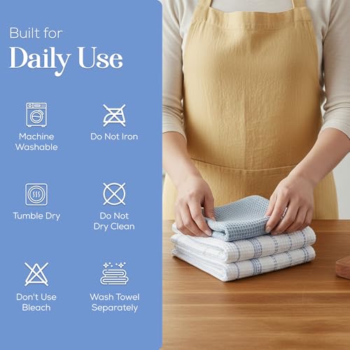 Kitchen Towels Set of 4 Dish Towels Blue n White Waffle Weave Cotton Hand Towels (Blue N White)