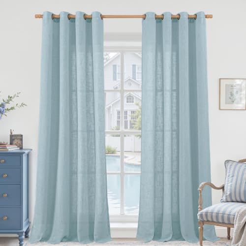 Stone Blue Linen Curtains for Living Room 95 Inch Length 2 Panels (52"W x 95"L (Pack of 2) / Stone Blue)