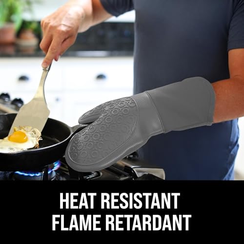 BPA Free Soft Silicone Oven Mitts (Gray / 2-Piece 13.7" Oven Mitts)