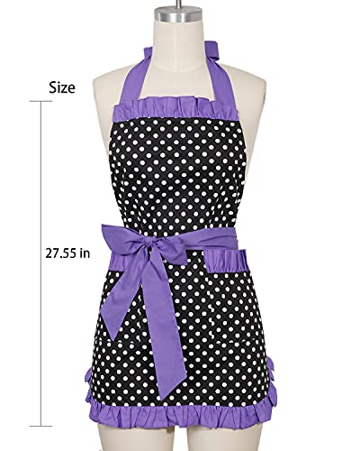 Vintage Apron for Women Purple Apron with Pockets Retro Apron Cute Apron Kitchen Apron for Cooking Baking Flirty Dress Cotton Frilly Ruffle 50s Ladies Valentine Retro Gifts for Women (Purple)