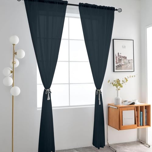 Sheer Voile Window Treatment Rod Pocket Curtain Panels for Kitchen Bedroom Living Room Drapes Sunlight Filtering Privacy Semi Home Decor Assorted Colors Sizes (Charcoal Grey / 52"W x 54"L (Pack of 2))