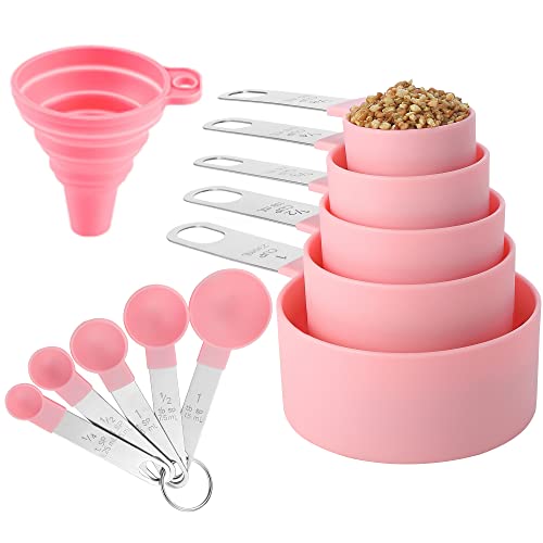 Measuring Cups and Spoons Set of Huygens Kitchen Gadgets 10 Pieces (Pink)