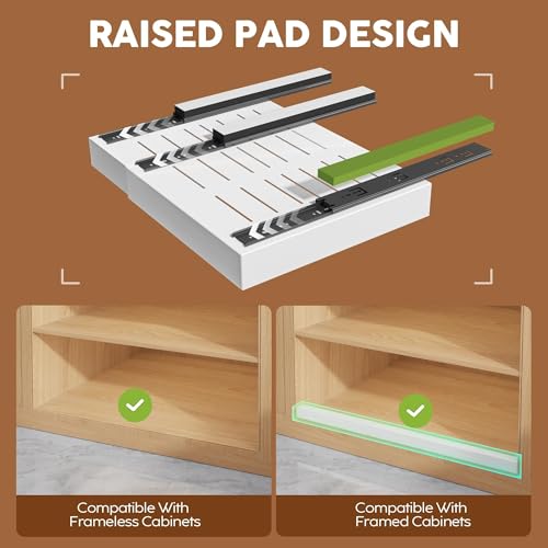 2 Pack Expandable Pull Out Cabinet Organizer 16.5"Deep with Raising Pad for Framed Cabinets (White / 16.5"D x 12.2"-20.4"W(2Pack))