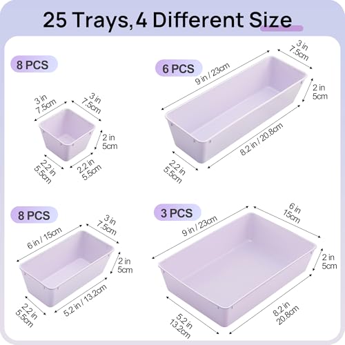 25 Pack Plastic Drawer Organizers with Non (Lilac)