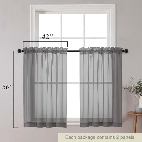 Cafe Curtains 36 Inch Length Tier 2 Pieces (Grey / 42"W x 36"L (Pack of 2))