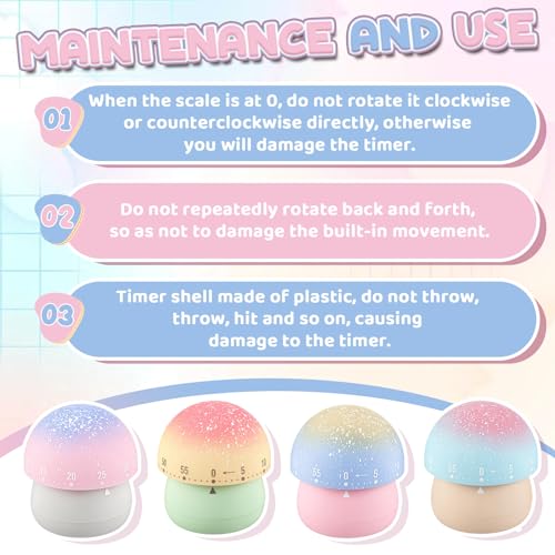 4 Pcs Cute Mechanical Kitchen Timer Mushroom 60 Minutes (Mushroom)