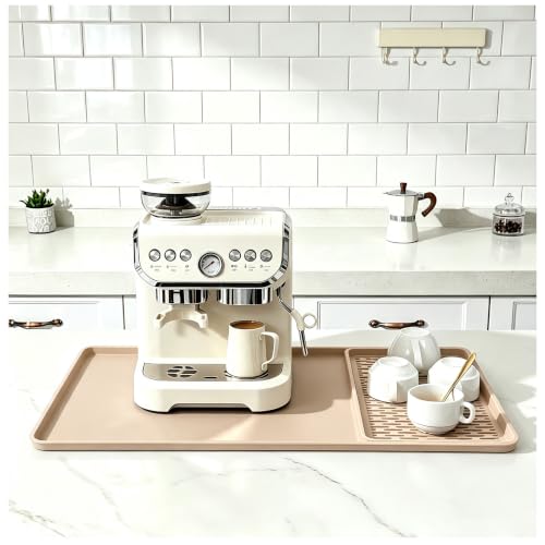 2 In 1 Silicone Coffee Bar Mat Accessories for espresso Machine with Detachable Dish Drying Rug Waterproof Kitchen Office House Gadgets Under Sink Drainer Supplies 16"x20" Beige (Beige / 20" x 16")