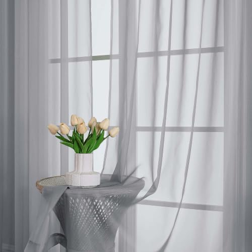 Extra Long Light Grey Sheer Curtains 120 Inches Long 2 Panels (Light Grey / 59"W x 120"L (Pack of 2))