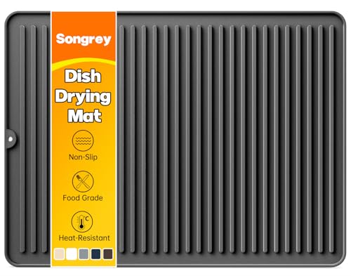 Silicone Dish Drying Mat for Kitchen Counter (Black / 24" x 18")