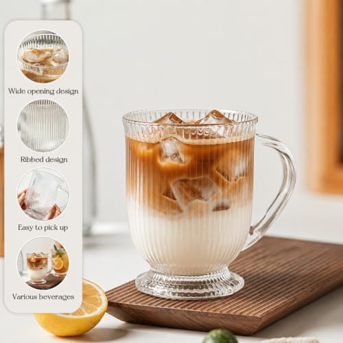 16oz Ribbed Glass Coffee Mugs Set (Ribbed-2PCS)