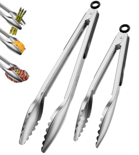 Kitchen Tongs with Teeth for Strong Gripping (Black)