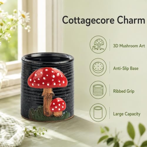 Mushroom Kitchen Utensil Holder For Countertop Ceramic Utensil Holder For Kitchen Counter Large Cooking Utensil Utensil Crock Holder Spatula Holder Utensil Organizer For Countertop