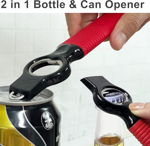 2-in-1 Soda Can Tab & Beer Bottle Opener, Red, 2-Pack (Red)