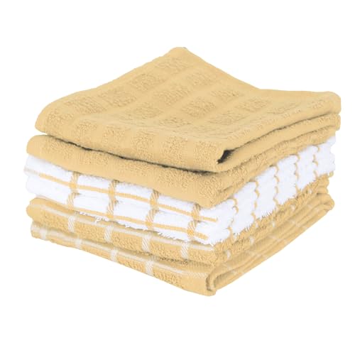 Premium 100% Cotton Terry Check Kitchen Dish Cloths (Straw / 6-Pack - Dish Cloths)