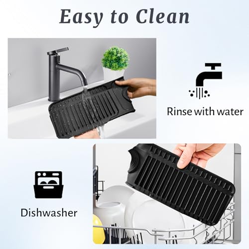 24 Inch Faucet Mat for Kitchen Sink Splash Guard (Black / 23.6" x 5.5")