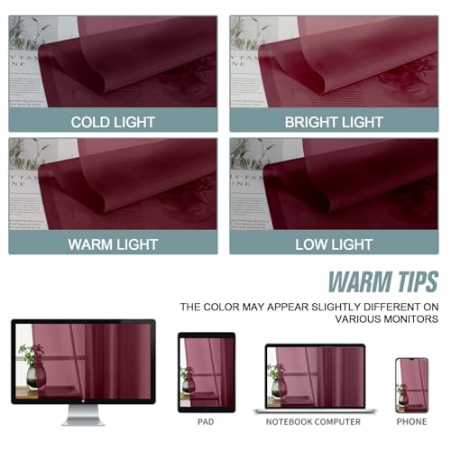 Burgundy Sheer Curtains for Windows 108 inches Long 2 Panels Set (42"W x 108"L (Pack of 2) / Burgundy)
