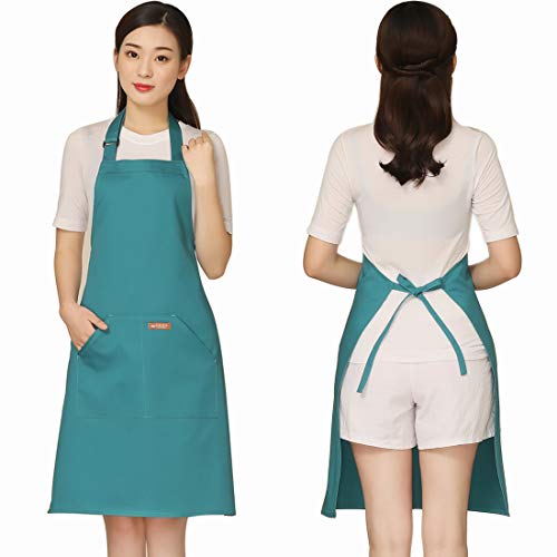 Adjustable Canvas Aprons for Women Men with 2 Pockets (#1 Adjustable Light Green Minimalist)