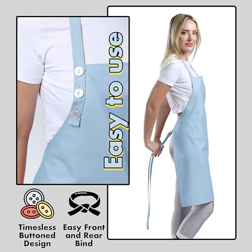 Kitchen Apron for Women & Men Waterdrop Resistant (1 Pack - Light Blue)