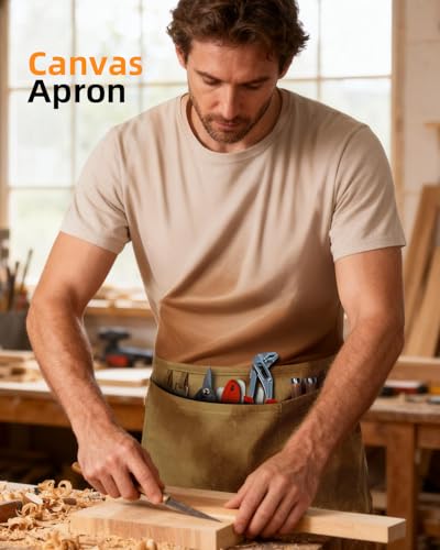 7 Pack Canvas Work Waist Tool Apron with 3 Pocket (7 Pack Brown Apron Bulk)