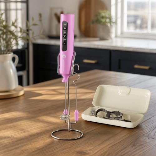 Rechargeable Milk Frother with Stand (Pink)