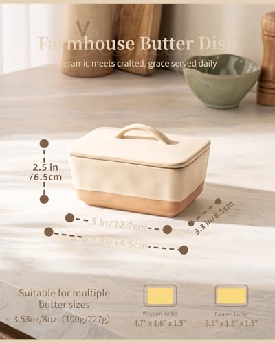Ceramic Butter Dish with Lid for Countertop (Cheese color)