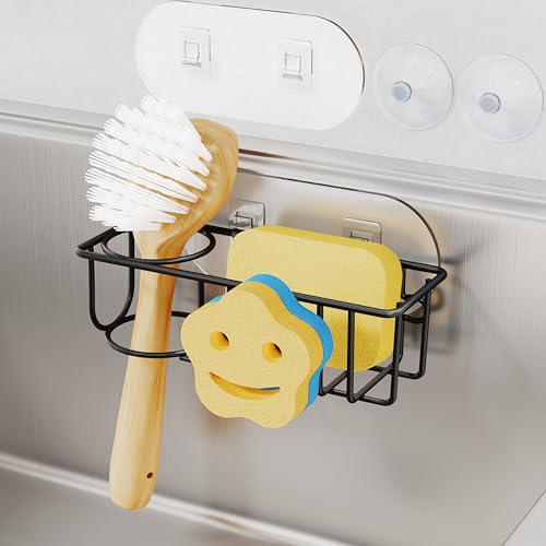 Sink Caddy Sponge Holder (Black - With Smiley Sponge Holder)