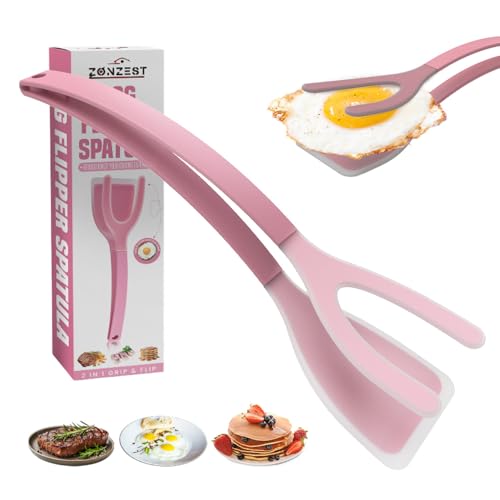 Silicone Egg Flipper Spatula Tongs (Pink)
