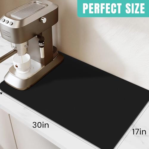 Coffee Mat Super Absorbent Dish Drying Mat Coffee Bar Mat 17"x 30" (Black / 17" x 30")