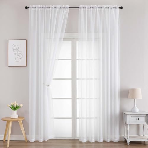 White Sheer Curtains 72 Inches Long 2 Panels for Living Room (White / 59"W x 72"L (Pack of 2))
