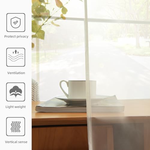 Solid Sheer Rod Pocket Curtain Voile Draperies 2 Panels White Beige Black Grey Coffee 70 Inch Width 63 Inch Long 1 Pair for Kitchen Bedroom Children Living Room Yard (Ivory / 70"W x 63"L (Pack of 2))
